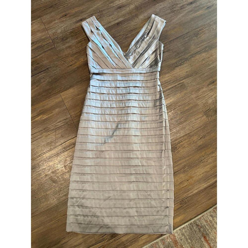 Tadashi Silk Fitted Silver Sleeveless Dress Sz 4 EUC